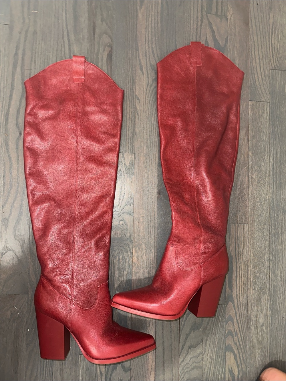 Aldo Red Leather Over-the-Knee Block Heel Boots